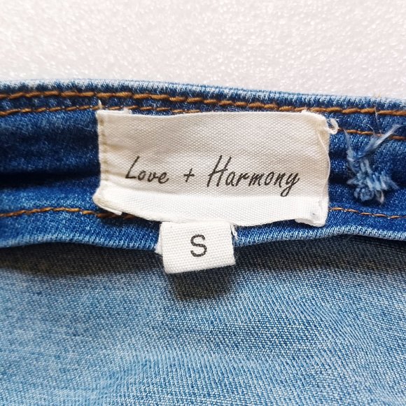Love + Harmony Stretchy Distressed Denim Bra Crop Top w/ Sideways Buttons Size S - Picture 6 of 6